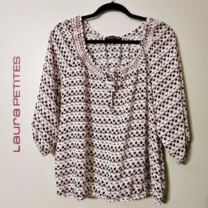 Laura Petites Semi-Sheer Blouse - Size Large Petite - Blush Pink, Black, White